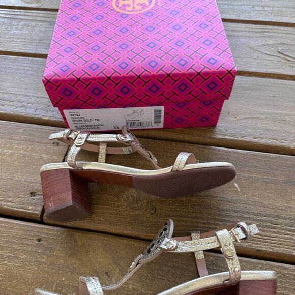 Tory Burch Miller Heeled Sandal in Spark Gold with box & dustbag - Picture 5 of 5